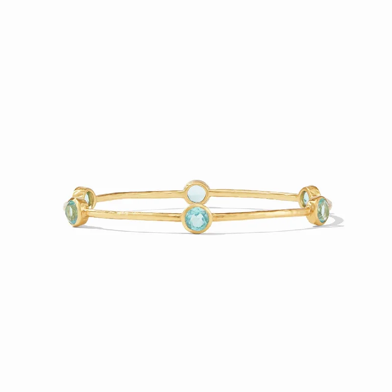 Simple Silver Bangles with Colorful Crystals-Milano 6 Stone Bahamian Blue Bangle - Large