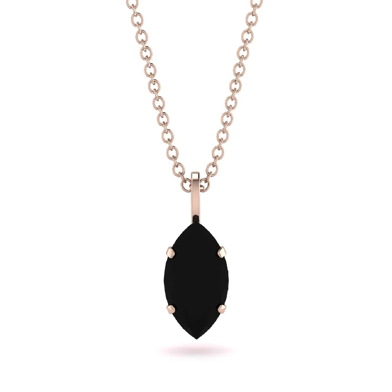 Dainty Gold Necklace with Minimal Pendant-Hidden Halo Marquise Black Diamond Necklace - Journey No. 53