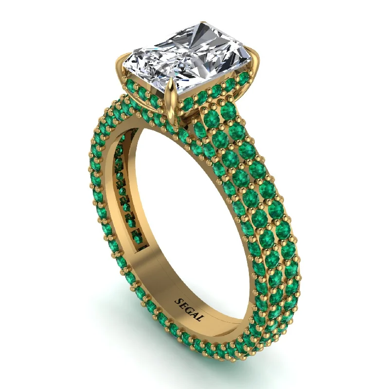 Unique Diamond Ring with Emerald Accents-Radiant Cut Diamond Pave Engagement Ring - Kenzie No. 16