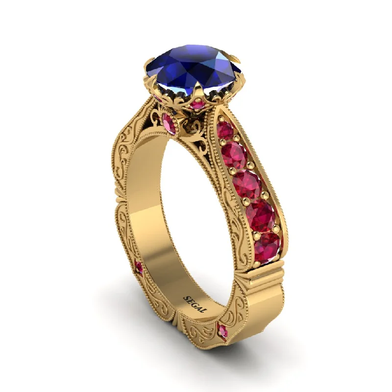 Customizable Engagement Ring with Ruby Center Stone-Sapphire Victorian Scroll Engagement Ring - Kehlani No. 58