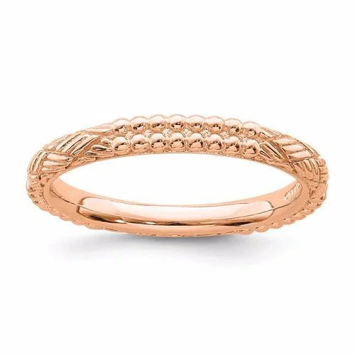 Luxury Platinum Ring with Large Diamond Accent-Rose Gold Sterling Silver Stackable Expressions Patterned Ring