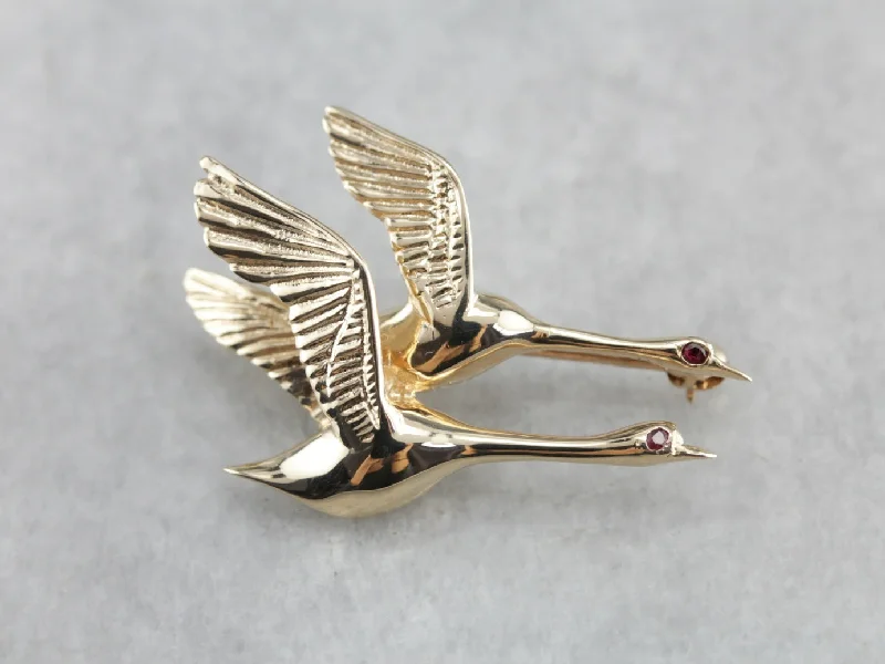 Designer Brooch With Pearls-Vintage Golden Geese Brooch