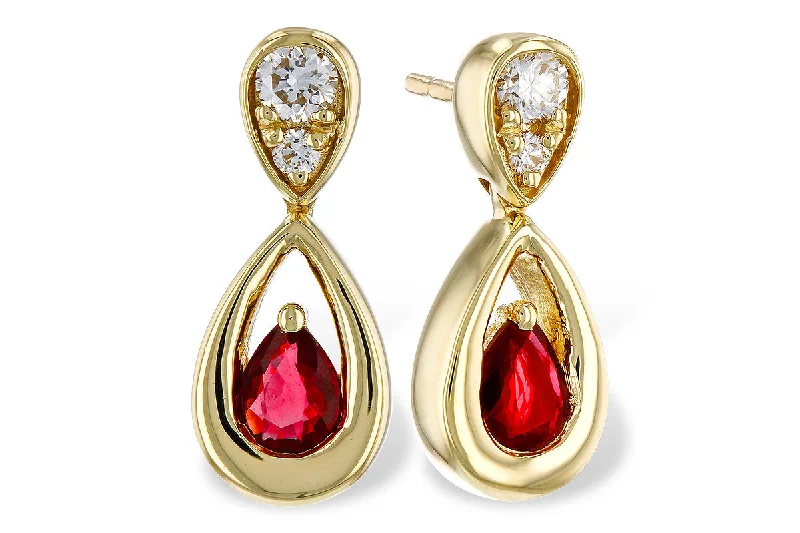 Customizable Earrings for Special Occasions-14k Yellow Gold Ruby & Diamond Dangle Earrings by Allison Kaufman