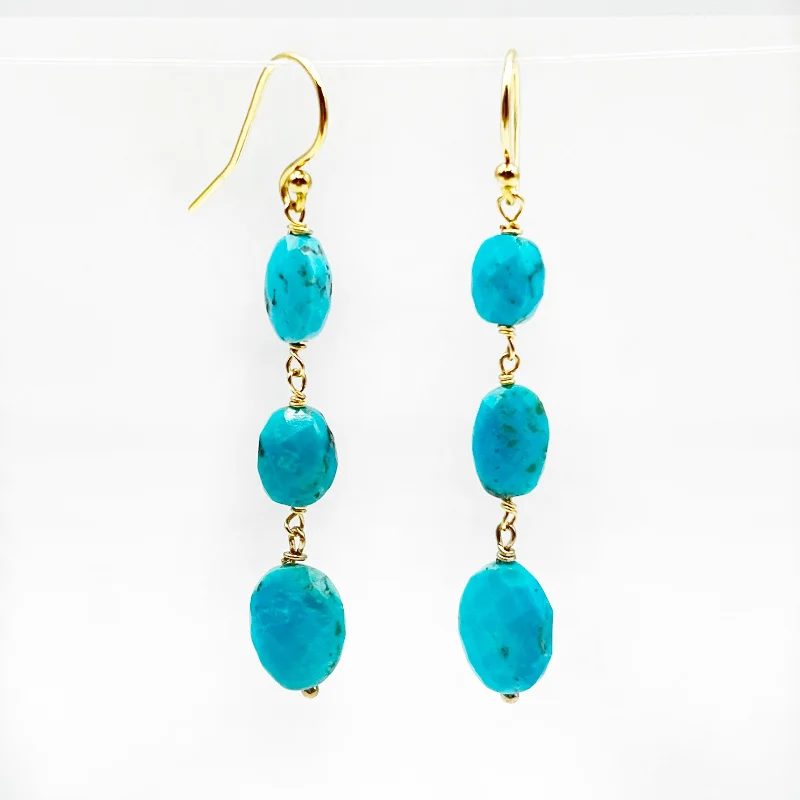 Simple Crystal Earrings for Work-Turquoise Faceted Drop Earrings