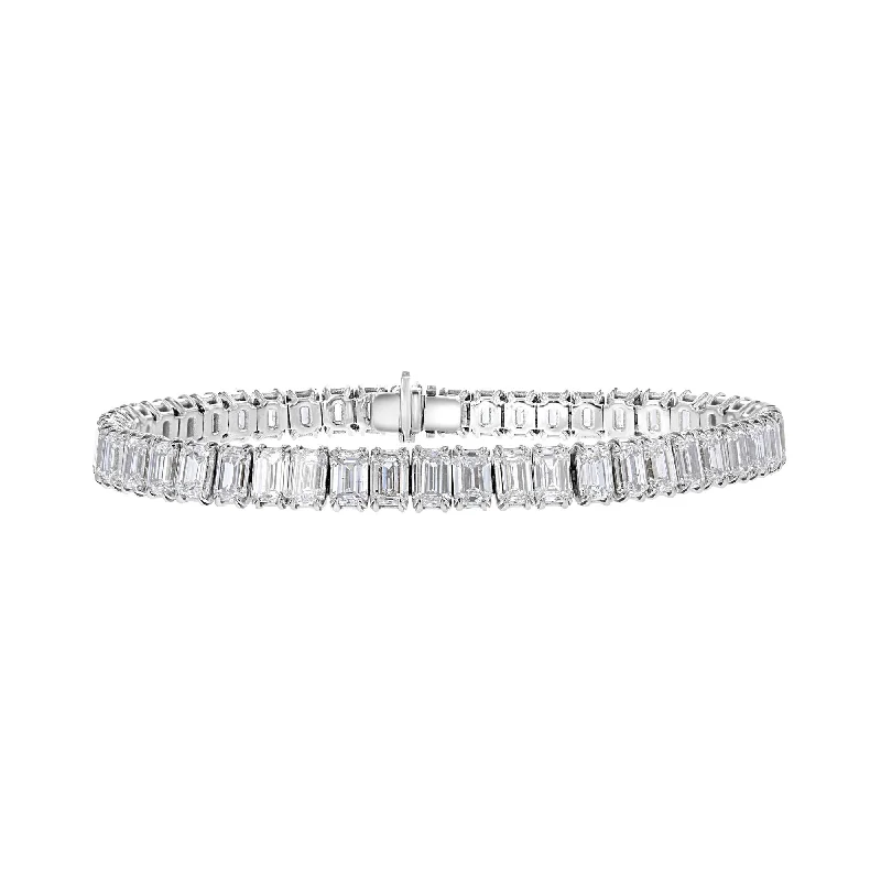 Trendy Rose Gold Bracelet with Heart and Star Pendants-18KT WHITE GOLD 23.77 CTW EMERALD DIAMOND TENNIS BRACELET