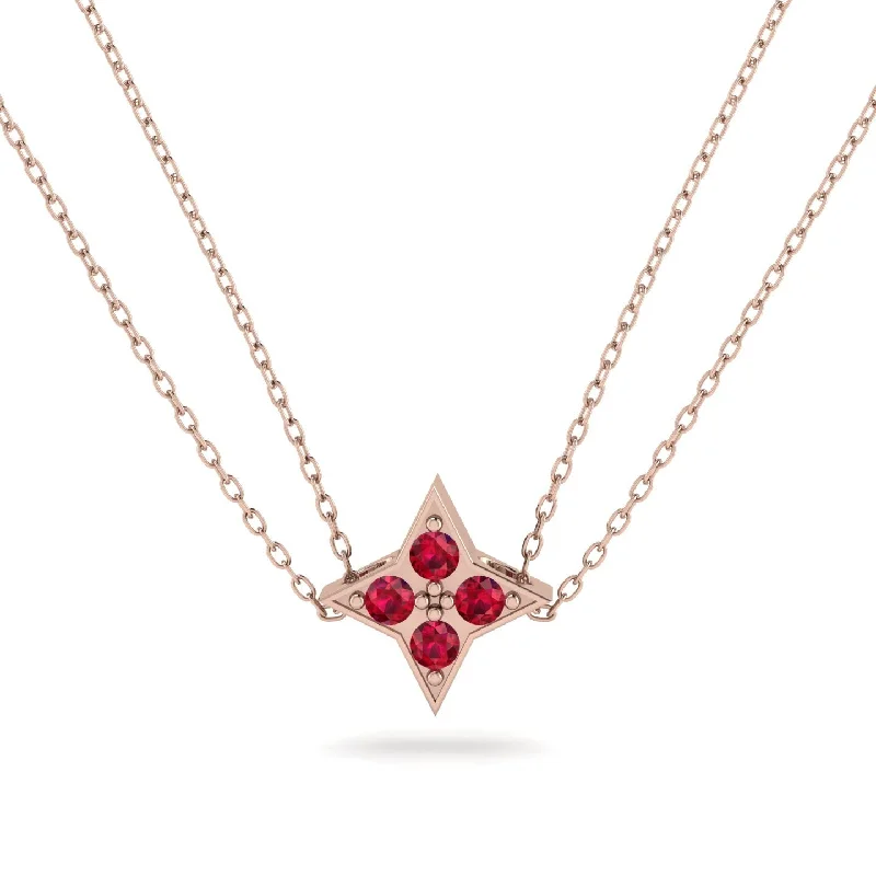 Personalized Heart Necklace with Engraving-Star Ruby Necklace - Greta No. 11