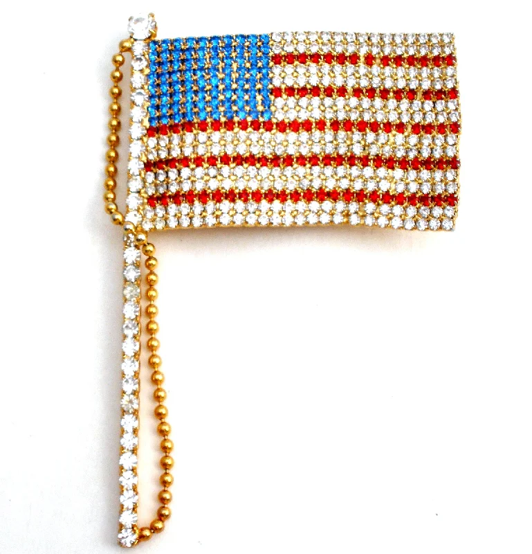 Elegant Brooch For Designer Outfits-Patriotic Flag Rhinstone Brooch Pin