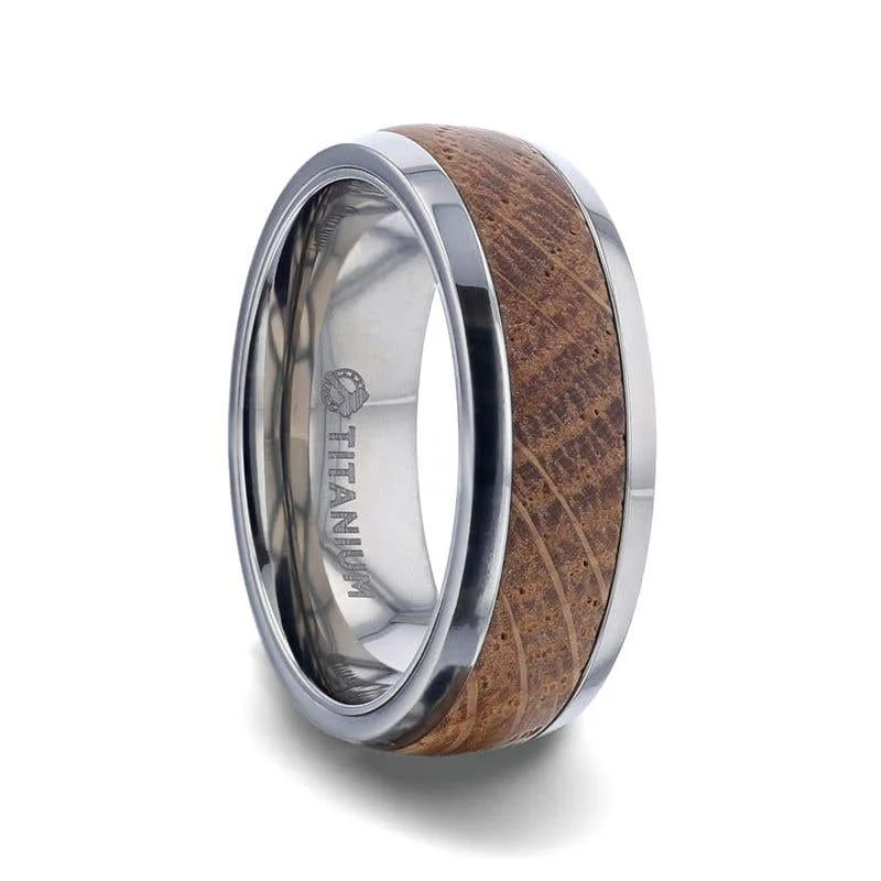 Unique Vintage Gold Ring with Citrine Stone-Thorsten STAVE Whiskey Barrel Wood Inlaid Titanium Men's Wedding Band With Domed Polished Edges Made From Genuine Whiskey Barrels - 8mm