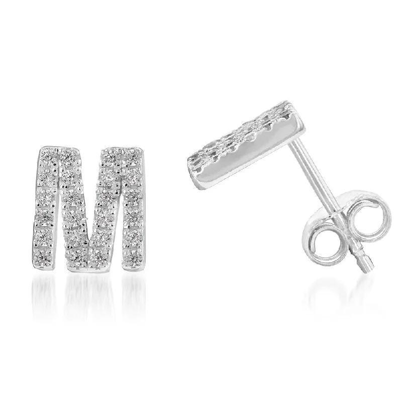 Custom Birthstone Hoop Earrings-Sterling Silver Cubic Zirconia Initial "M" Stud Earrings