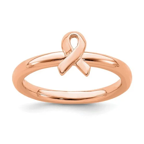 Simple Silver Ring with Birthstone for Special Occasions-Sterling Silver Stackable Expressions Rose Gold Awareness Ribbon Ring