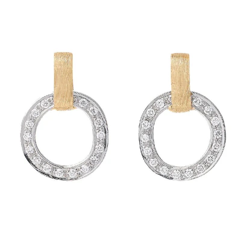 Unique Gold Drop Earrings-Marco Bicego Jaipur Gold 18K Yellow Gold Flat-Link Diamond Stud Earrings