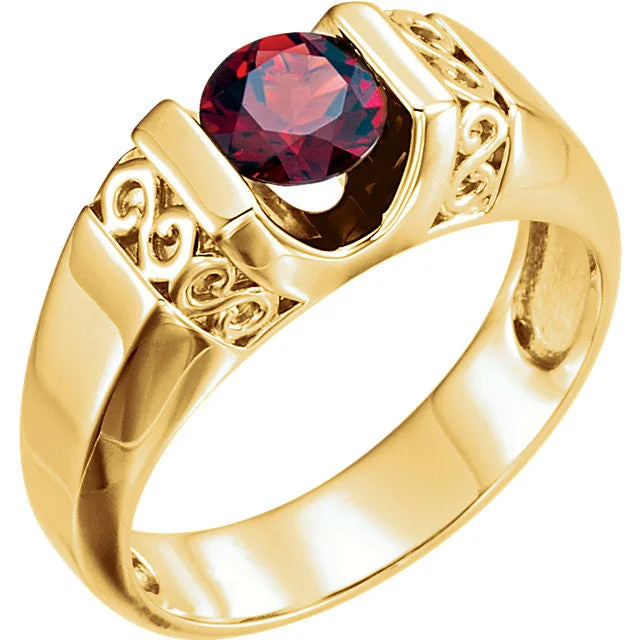 Custom Engagement Ring with Radiant Cut Diamond-14k Gold Men's Mozambique Garnet Ring