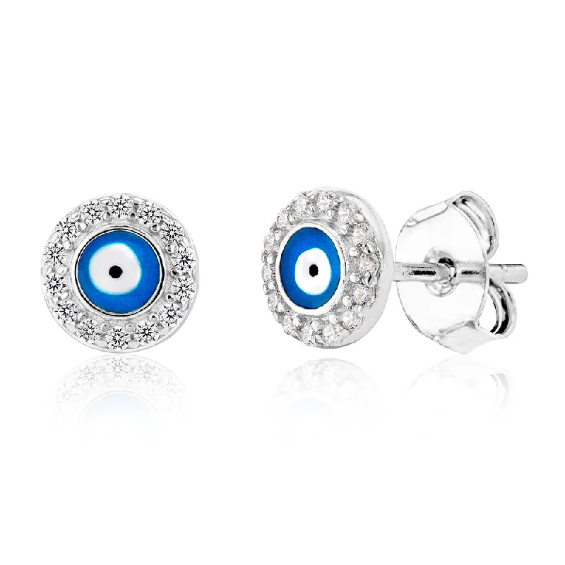 Handcrafted Pearl Drop Earrings-Sterling Silver Cubic Zirconia Evil Eye In Circle Stud Earrings