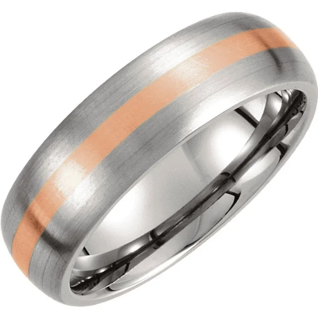 Luxury Wedding Band for Men with Diamond Details-Titanium & 14k Rose Gold Inlay 7mm Satin Finish Band