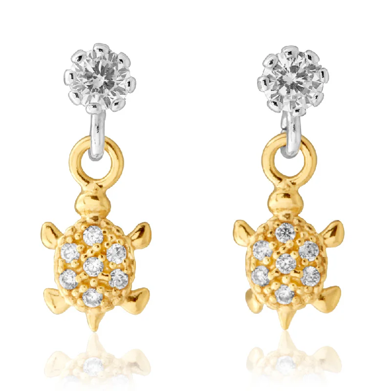 Elegant Drop Earrings with Pearls-9ct Gold Silverfilled Cubic Zirconia Turtle Drop Earrings