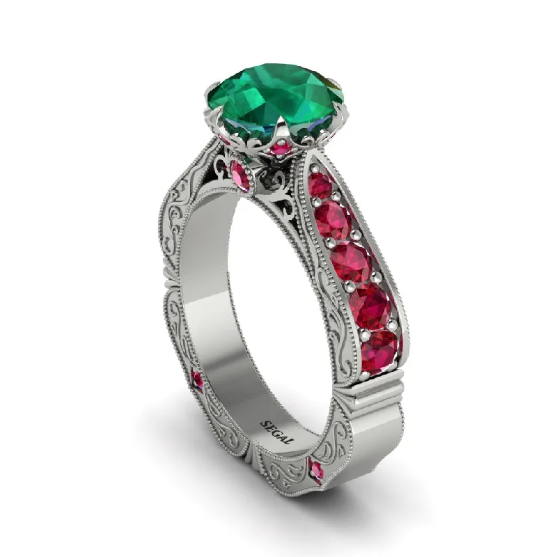 Custom Engagement Ring for Bride with Sapphire and Diamond-Emerald Victorian Scroll Engagement Ring - Kehlani No. 51