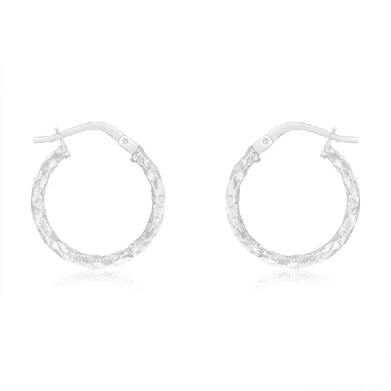 Handcrafted Pearl and Crystal Earrings-9ct White  Gold Silver-Filled Fancy Twisted 15mm Hoop Earrings