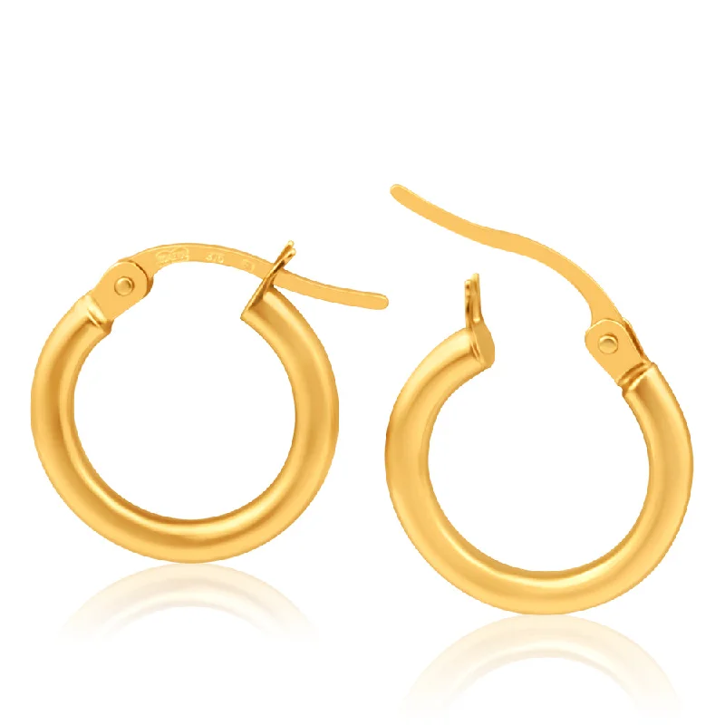 Artistic Diamond Earrings-9ct Yellow Gold 10mm Plain Hoop Earrings Italian Made