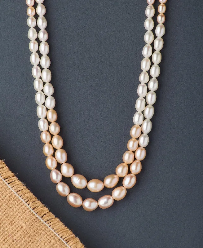 Layered Necklace with Silver Chains-Fashionable Pink&White Pearl Necklace