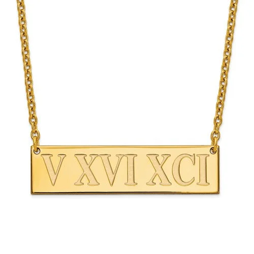 Statement Necklace with Large Crystals-Roman Numeral 10x38mm Bar Necklace