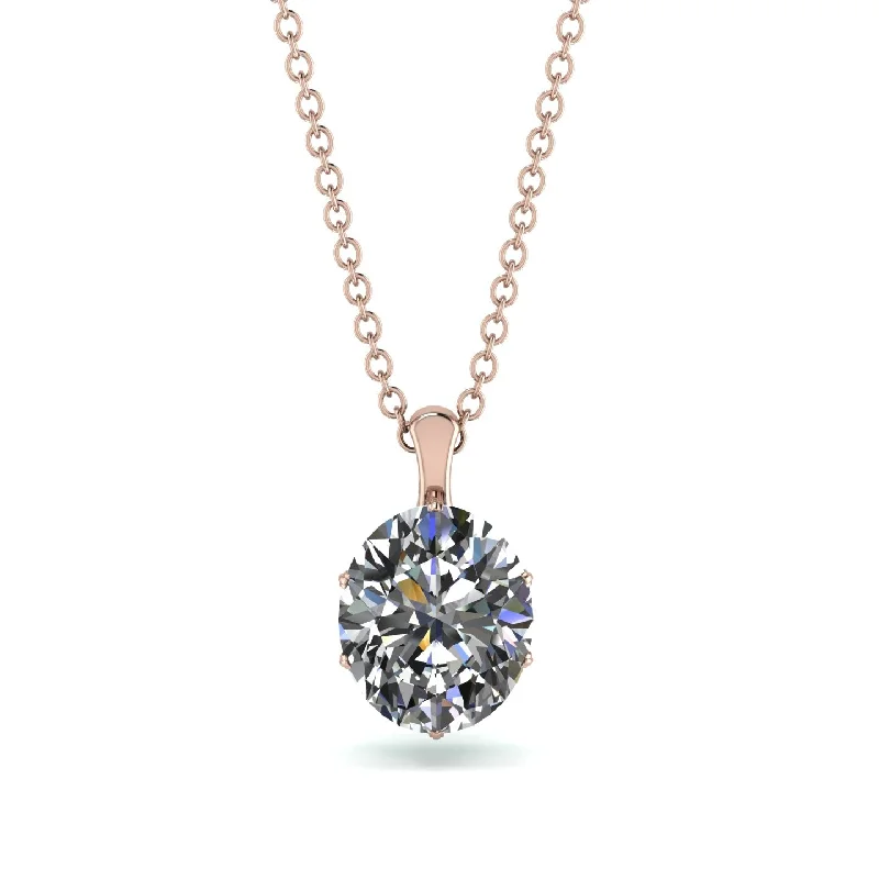 Large Gemstone Necklace for Evening Wear-Oval Diamond Hidden Halo Necklace - Gemma No. 17