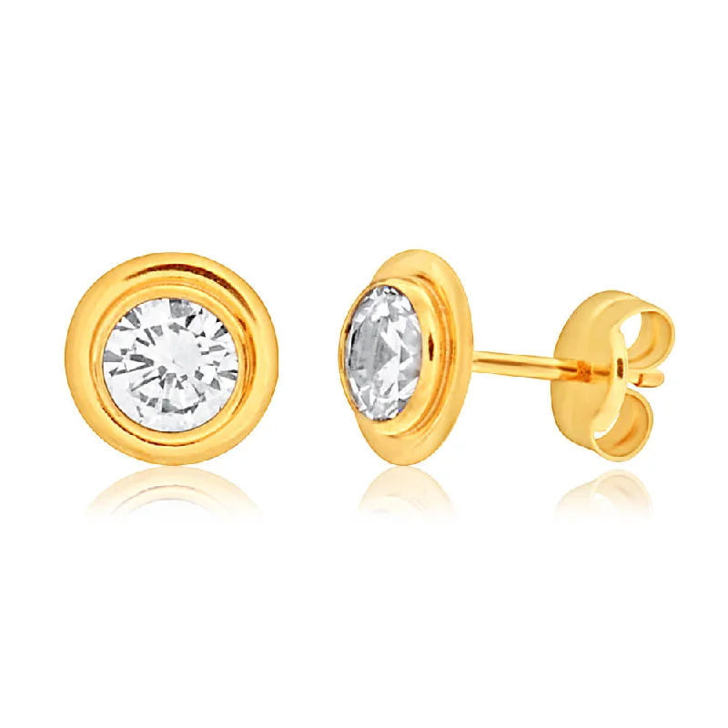 Artistic Diamond Earrings-9ct Yellow Gold Cubic Zirconia 5mm Gorgeous Stud Earrings