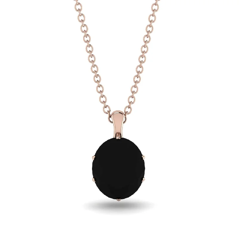 Stylish Gold Necklace with Charm Pendant-Oval Black Diamond Hidden Halo Necklace - Gemma No. 38