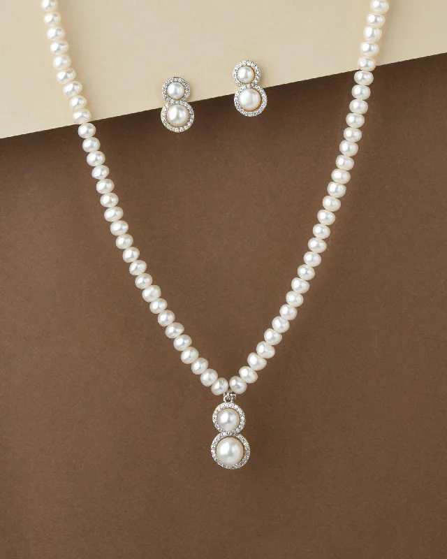 Elegant Gold Necklace for Weddings-Elegant Real Pearl Necklace Set S23548