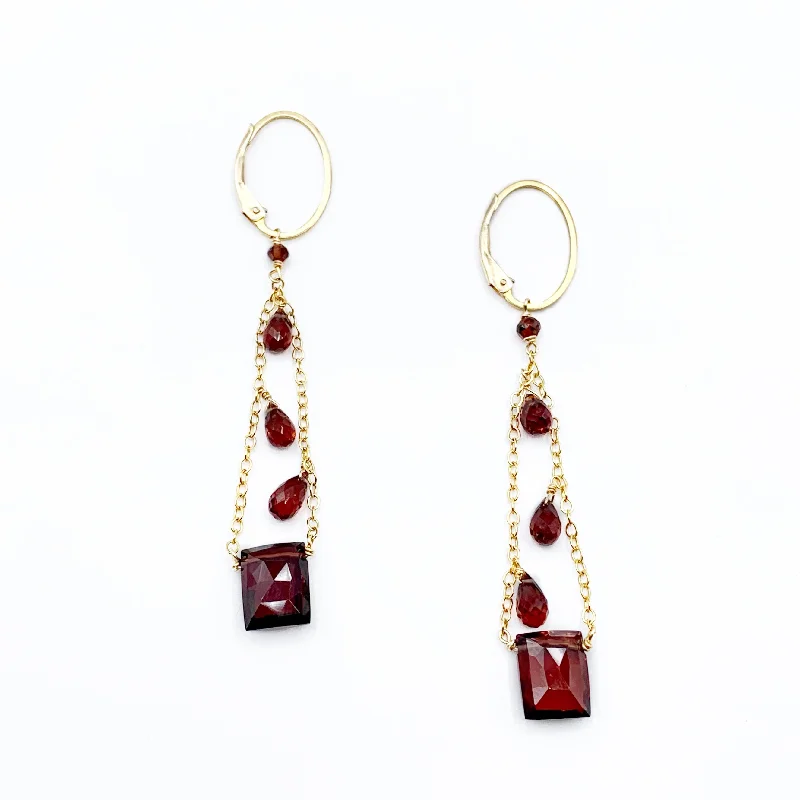 Boho Silver Earrings for Festivals-Deep Red Garnet Rain Over Windows