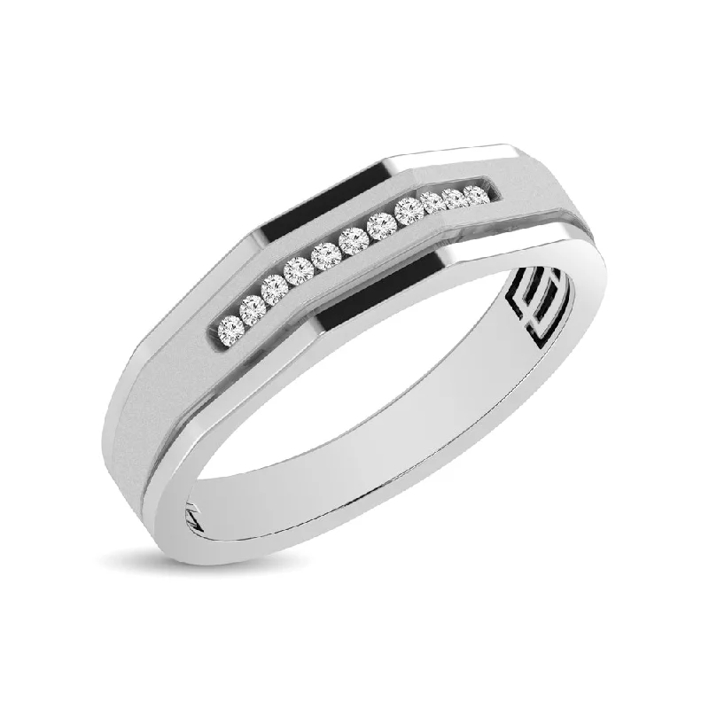 Classic Diamond Ring with Halo Setting-10K White Gold Mens 1/4 CTW Diamond Band