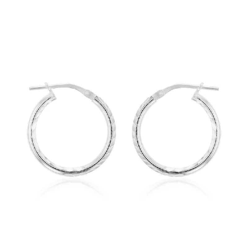 Classic Gold Stud Earrings-Sterling Silver Diamond Cut 15mm Hoop Earrings