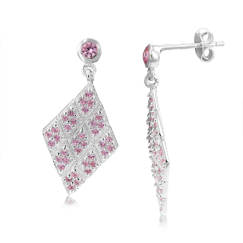 Elegant Crystal Earrings for Evening Events-Sterling Silver Coloured Cubic Zirconia Rhombus Drop Earrings