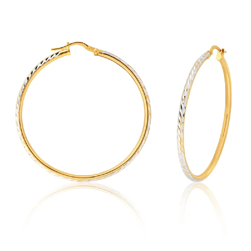 Elegant Teardrop Earrings for Weddings-9ct Yellow Gold Silver Filled 40mm Hoop Earrings with diamond cut feature