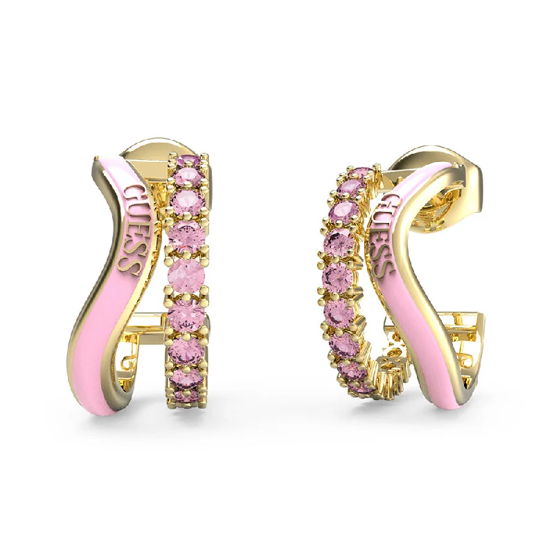 Luxury Pearl Earrings for Brides-Guess Gold Plated Stainless Steel 17mm Rose Double J Hoop Earrings