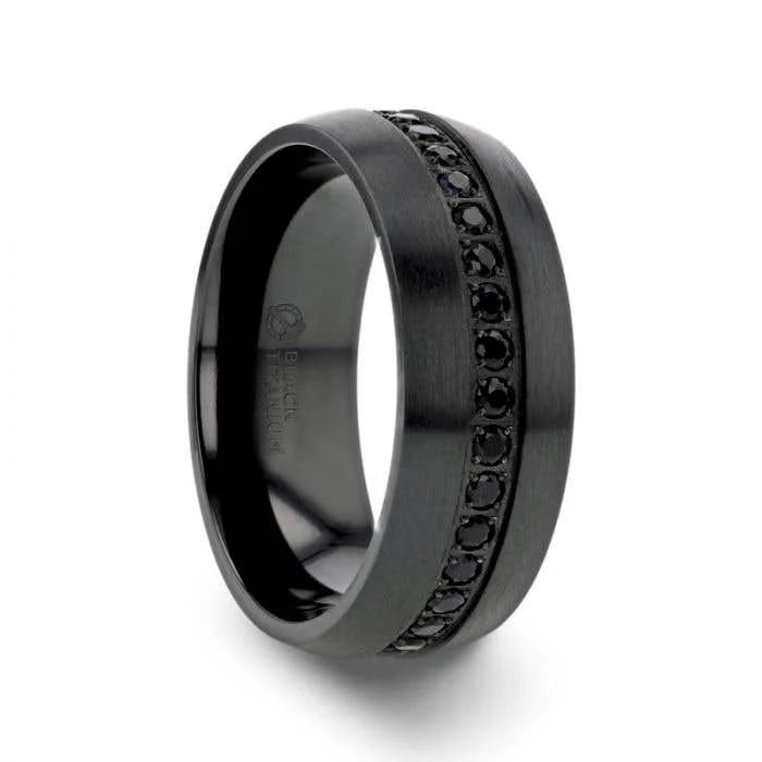 Custom Gold Ring with Personalized Family Design-Thorsten TALON Black Titanium Ring with Black Sapphires - 6mm or 8mm