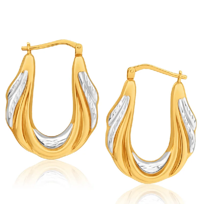 Elegant Stud Earrings with Diamonds-9ct Yellow Gold Silver Filled Two Tone Fancy Hoop Earrings