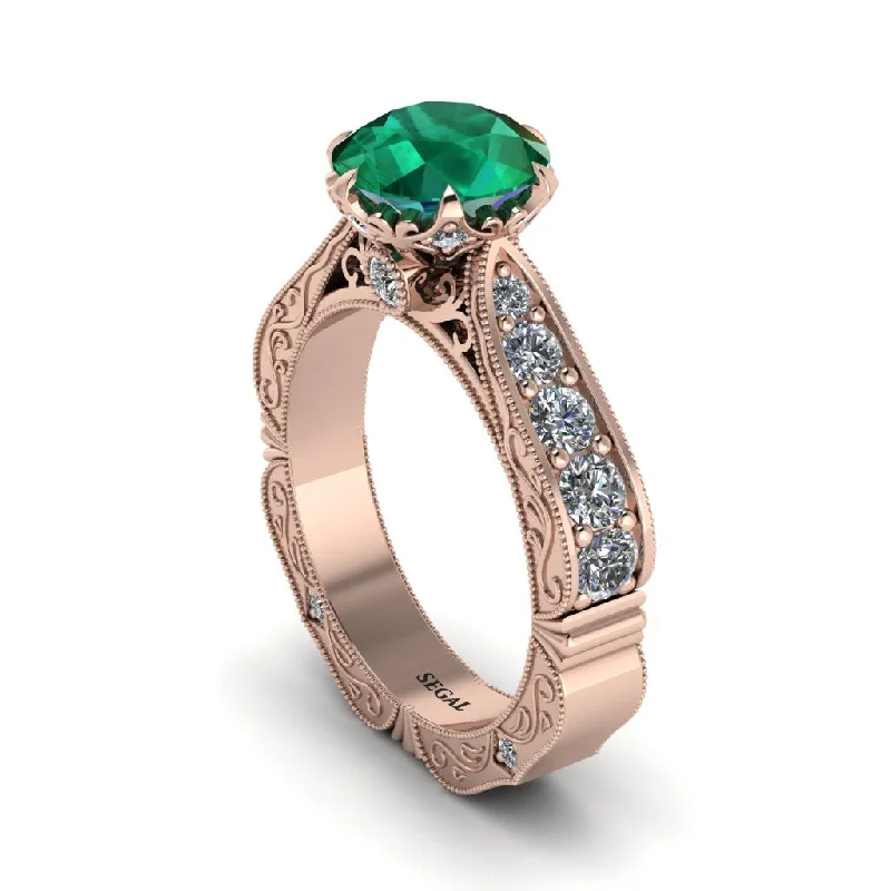 Classic Wedding Ring with Emerald for Special Occasions-Emerald Victorian Scroll Engagement Ring - Kehlani No. 5