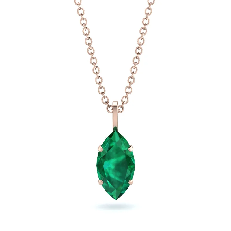 Elegant Rose Gold Necklace with Pendant-Hidden Halo Marquise Emerald Necklace - Journey No. 65