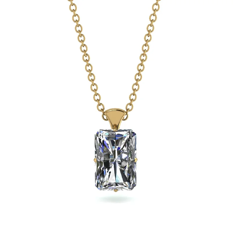 Luxury Gold Necklace with Emerald Stone-Hidden Halo Emerald Cut Diamond Necklace - Vanessa No. 16