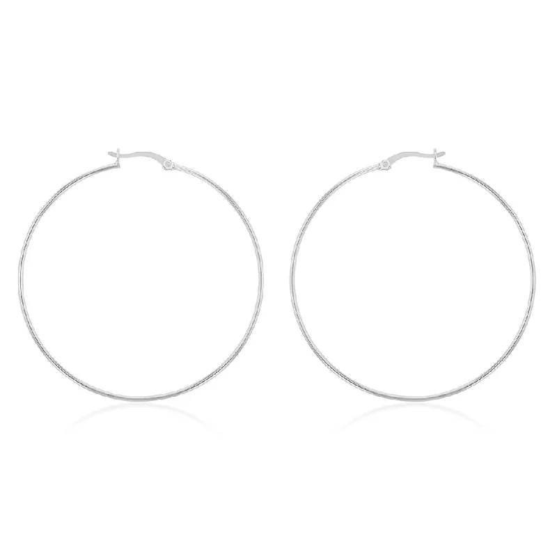 Large Drop Earrings for Formal Wear-Sterling Silver Plain 50mm Hoop Earrings