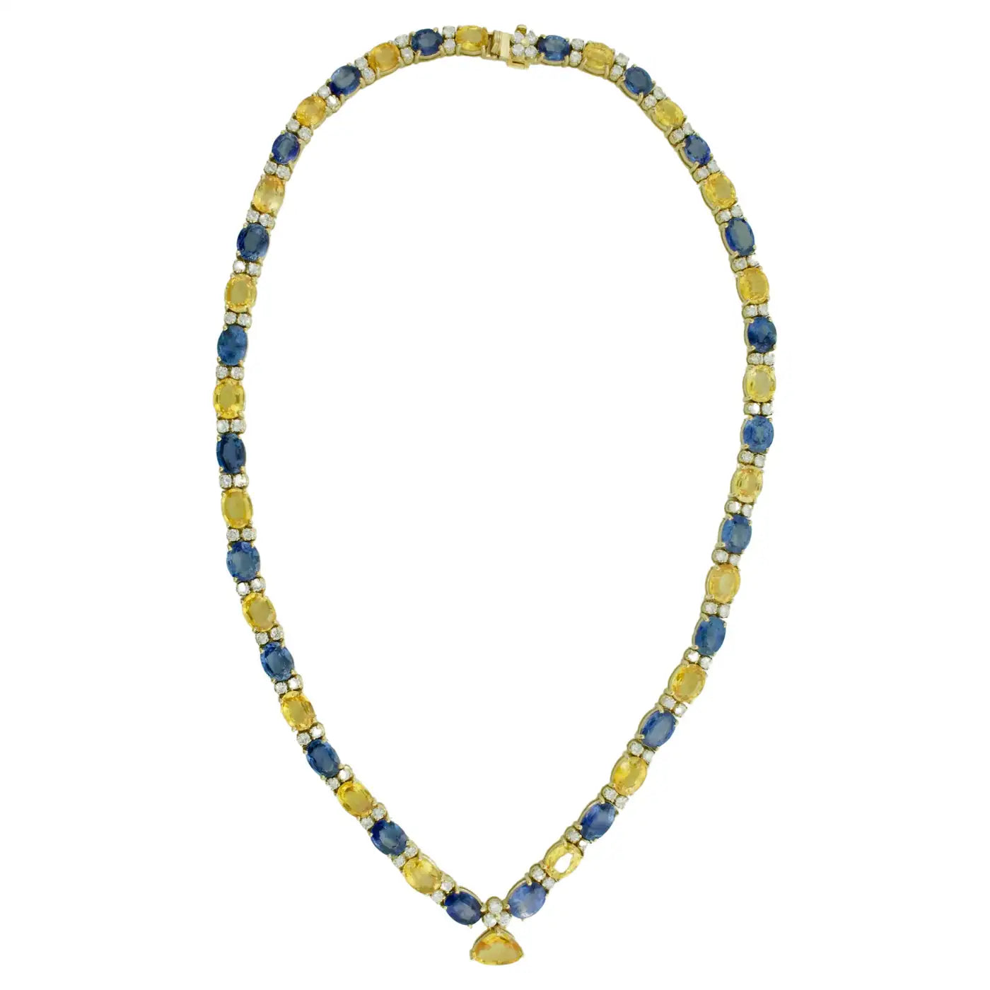 Simple Chain Necklace with Small Pendant-Multi Colored Sapphire and Diamond Necklace