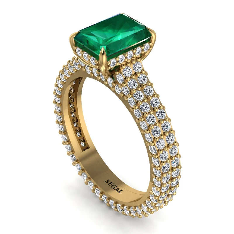 Elegant Custom Engagement Ring with Princess Cut Sapphire-Radiant Cut Emerald Pave Engagement Ring - Kenzie No. 4