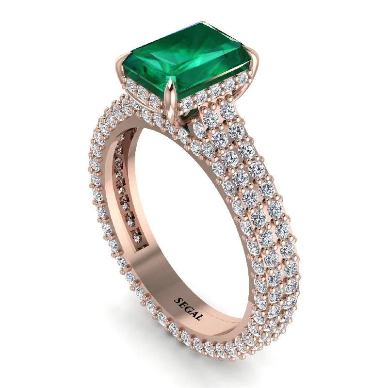 Personalized Silver Wedding Band with Engraving-Radiant Cut Emerald Pave Engagement Ring - Kenzie No. 5