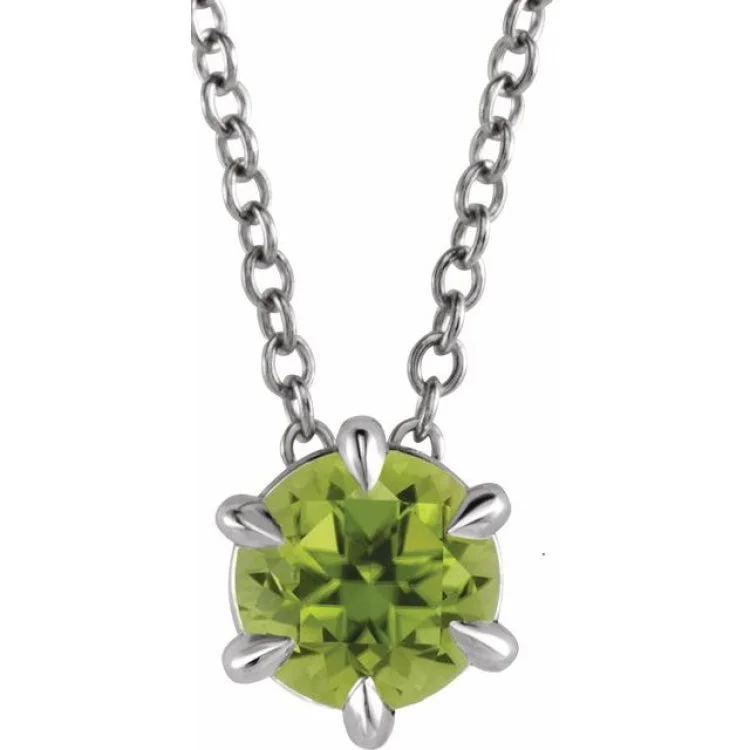 Statement Necklace with Large Gemstones-14K White 4 mm Natural Peridot Solitaire 16-18" Necklace