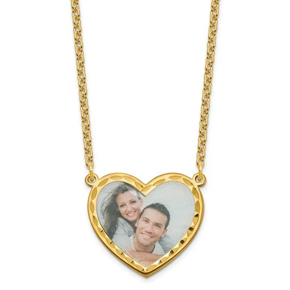 Personalized Bar Necklace for Special Gift-Personalized Large 1 inch Photo Heart with Beveled Edge Necklace