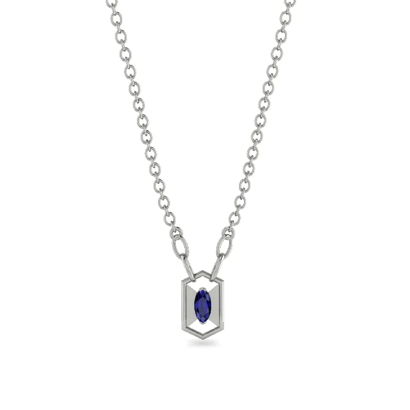 Layered Necklace with Pearls for Casual Style-Marquise Sapphire Geometrical Necklace - Aleena No. 15