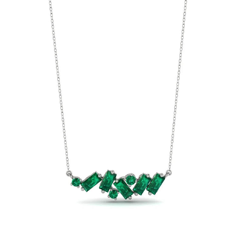 Layered Necklace with Silver Chains-Baguette Emerald Necklace - Arielle No. 21