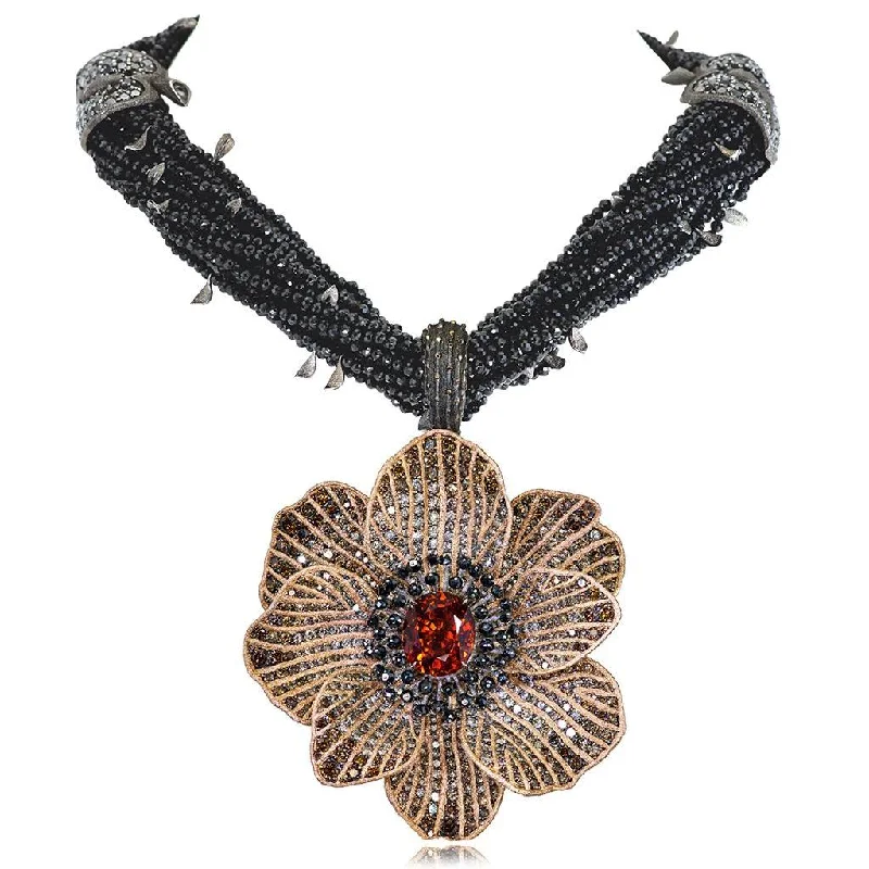 Large Gemstone Necklace for Glamorous Looks-Gold Coronaria Pendant/Necklace with Garnet & Diamonds