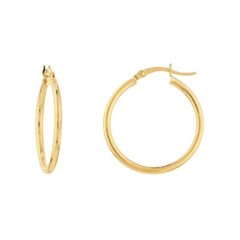 Colorful Gold Earrings for Spring-14K Yellow Gold 2x25MM Hoop Earrings