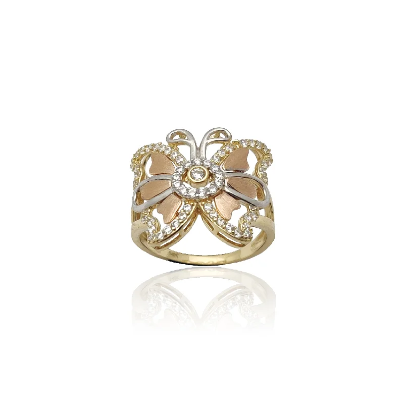 Classic Wedding Ring with Multiple Diamonds-Flared Butterfly Cocktail Ring (14K)